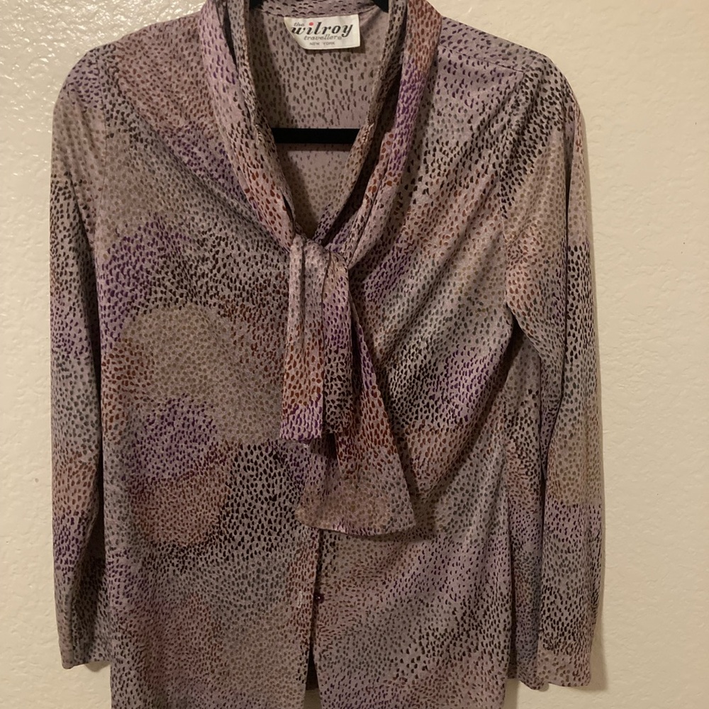 Women's Patterned Tie-Neck Blouse with matching skirt